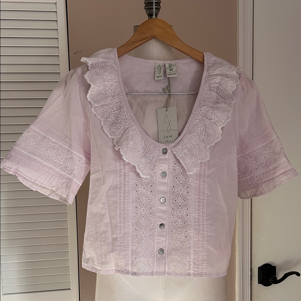 Joie Light Pink Eyelet Ruffle Blouse sleep pajama  top size Small